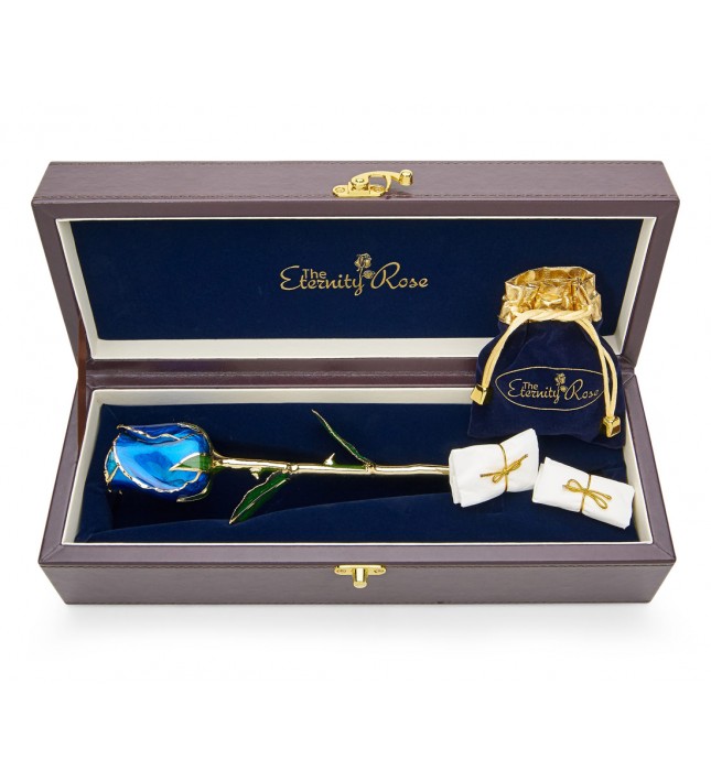 Blue Matched Set in Gold Heart Theme. Tight Bud Rose, Pendant & Earrings