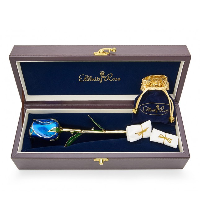 Blue Matched Set in Gold Leaf Theme. Tight Bud Rose, Pendant & Earrings