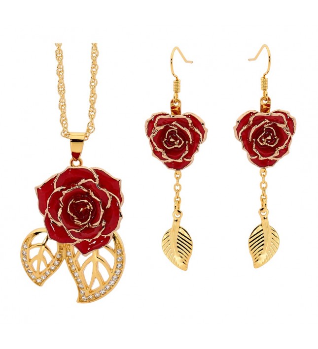 Red Leaf Theme Pendant and Earring Set