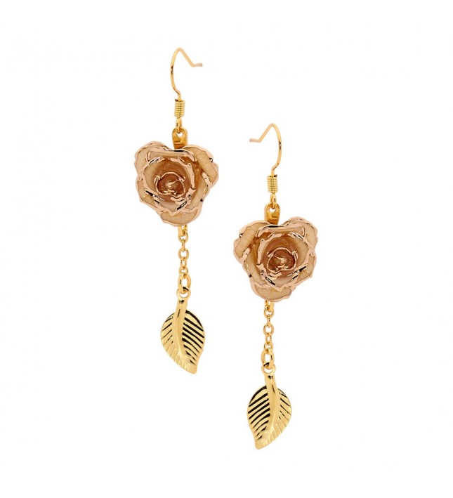 White Glazed Rose Earrings in 24K Gold Leaf Style