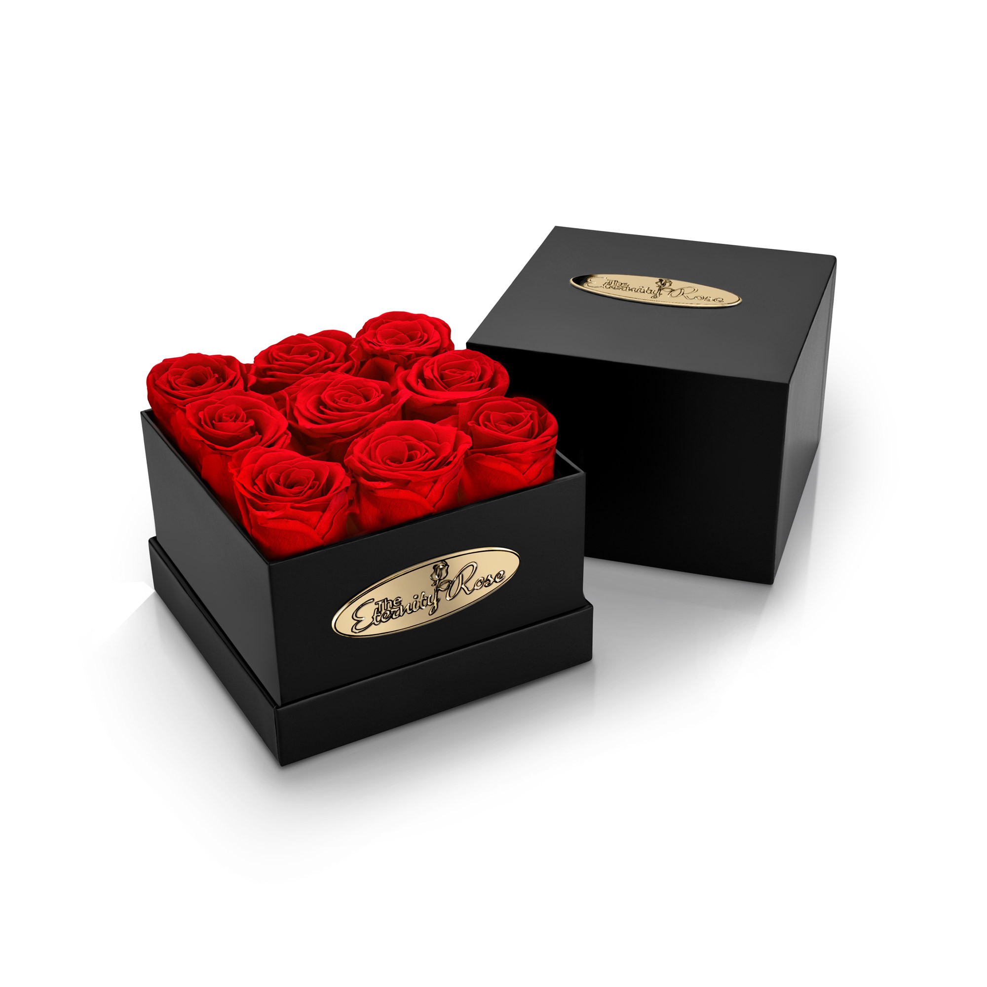 Box Rasees Preserved Red Roses – Square Black Box · Luxury Gift | CA