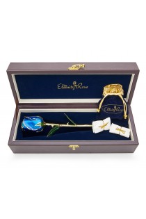 Blue Matched Set in Gold Heart Theme. Tight Bud Rose, Pendant & Earrings