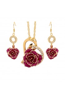 Gold-Dipped Rose & Purple Matched Jewelry Set in Heart Theme