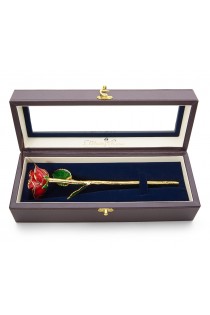 Red Open Bud Glazed Rose. Leather Window Box