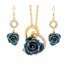 Gold-Dipped Rose & Blue Matched Jewelry Set in Heart Theme