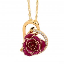 Purple Glazed Rose Heart Pendant 24K Gold 