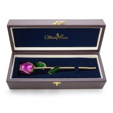Purple Tight Bud Glazed Rose Trimmed with 24K Gold 12"