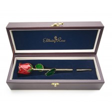Red Tight Bud Glazed Rose Trimmed with 24K Gold 12"