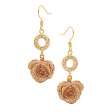 White Glazed Rose Earrings in 24K Gold