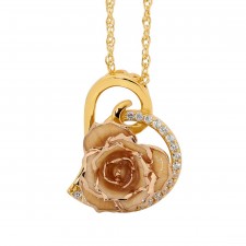 White Glazed Rose Heart Pendant 24K Gold 