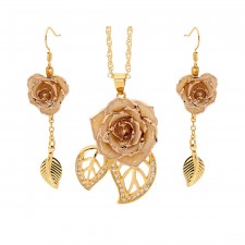 Gold-Dipped Rose & White Matched Jewelry Set in Leaf Theme