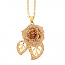 White Glazed Rose Pendant in 24K Gold Leaf Theme