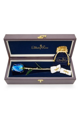 Blue Matched Set in Gold Leaf Theme. Tight Bud Rose, Pendant & Earrings