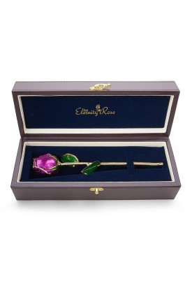 Purple Tight Bud Glazed Rose Trimmed with 24K Gold 12"