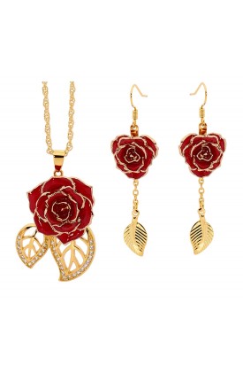 Red Leaf Theme Pendant and Earring Set