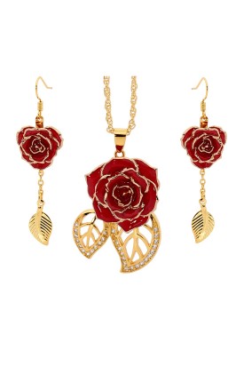 Gold-Dipped Rose & Red Matched Jewelry Set in Leaf Theme