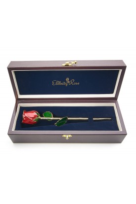 Red Tight Bud Glazed Rose Trimmed with 24K Gold 12"