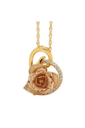 White Glazed Rose Heart Pendant 24K Gold 