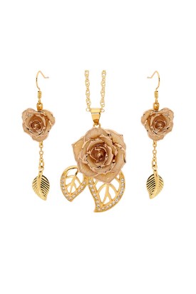 Gold-Dipped Rose & White Matched Jewelry Set in Leaf Theme